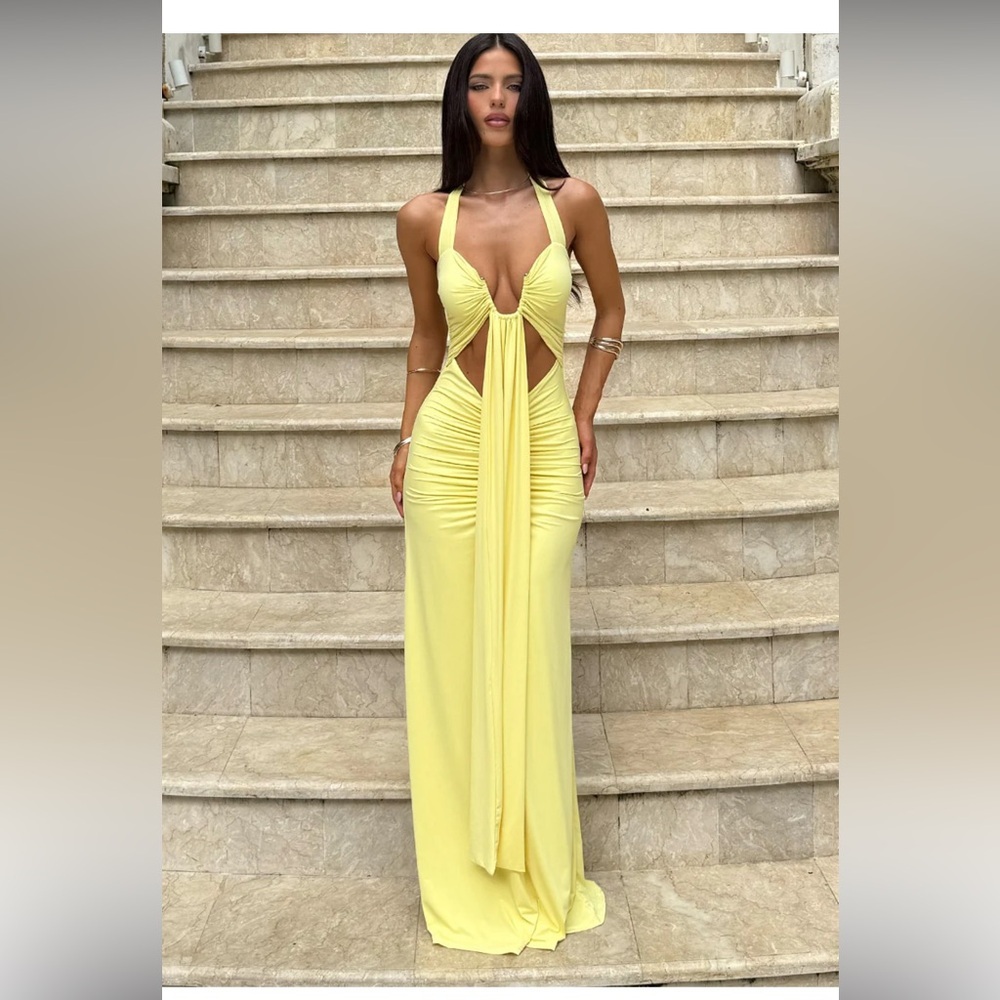 NWT RUNAWAY THE LABEL FLORA MAXI DRESS - BUTTER